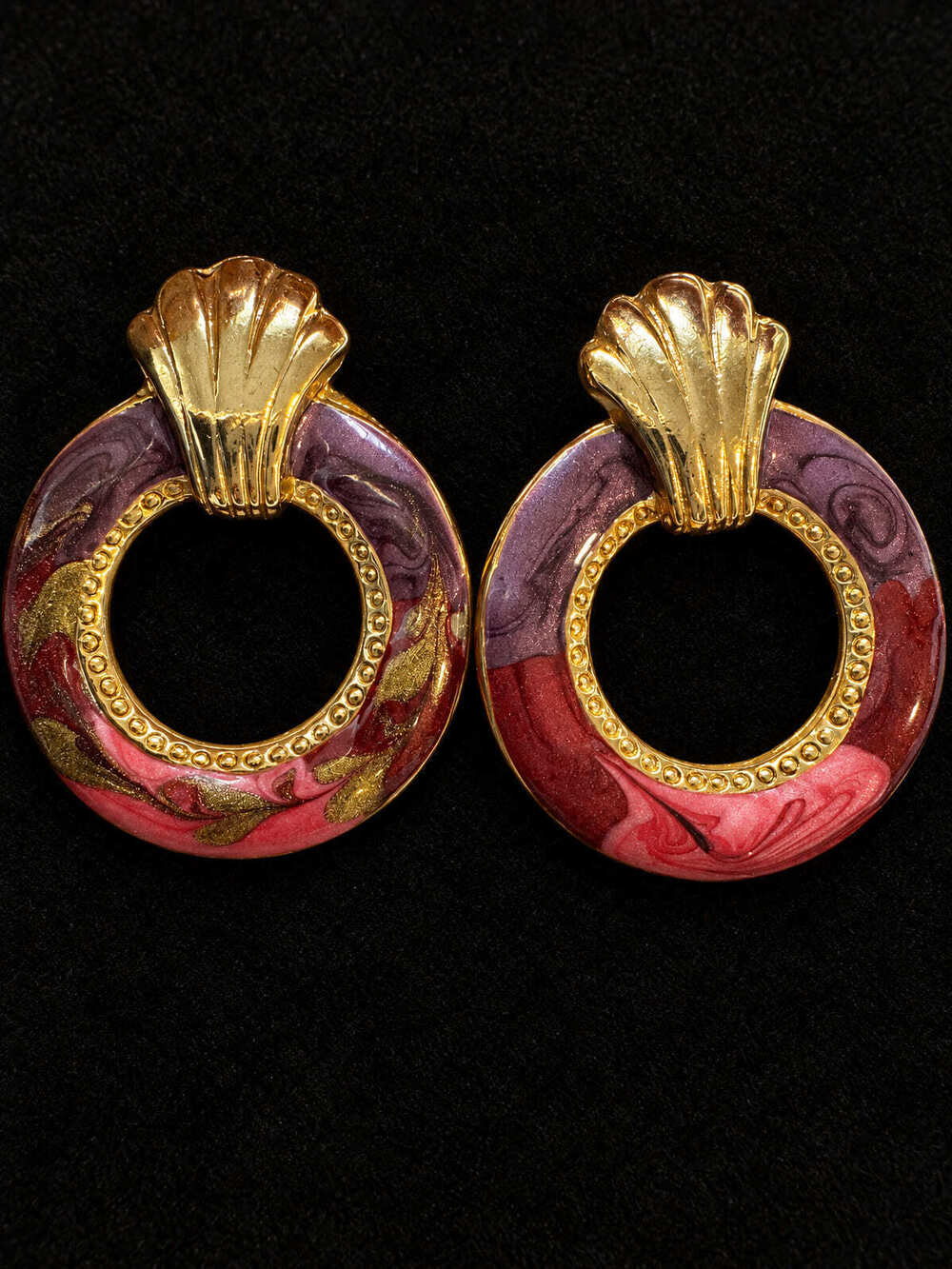 ⚜️ Marbled Enamel Hoops | Hollywood Regency-style | Purple Red Gold-Tone 💗
